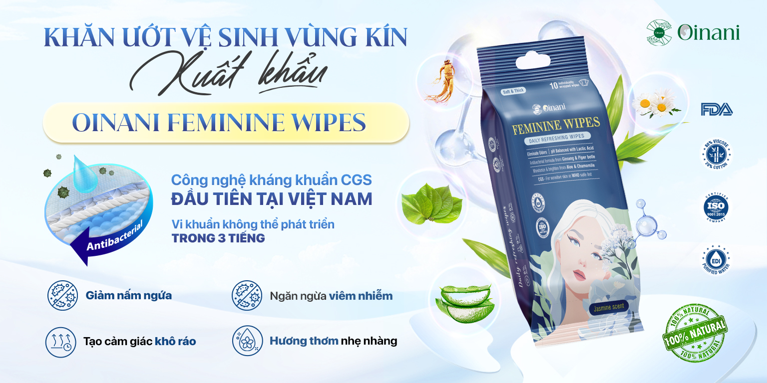 Khăn ướt vệ sinh vùng kín cao cấp hàng ngày Oinani Feminine Wipes 10 tờ